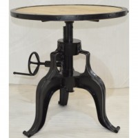 Wooden Top Metal Ring Vintage Industrial Crank Table