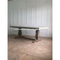 outdoor vintage concrete top with wooden legs for dining table